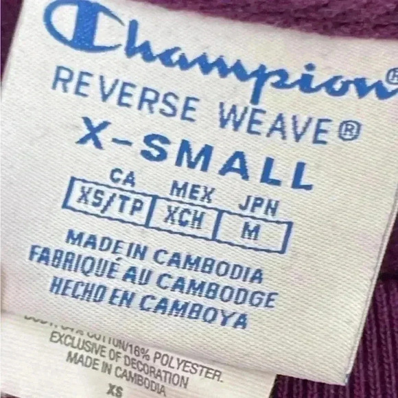 Champion reverse weave purple fleece cropped crewneck RELAXED sweatshirt size XS - Picture 8 of 12